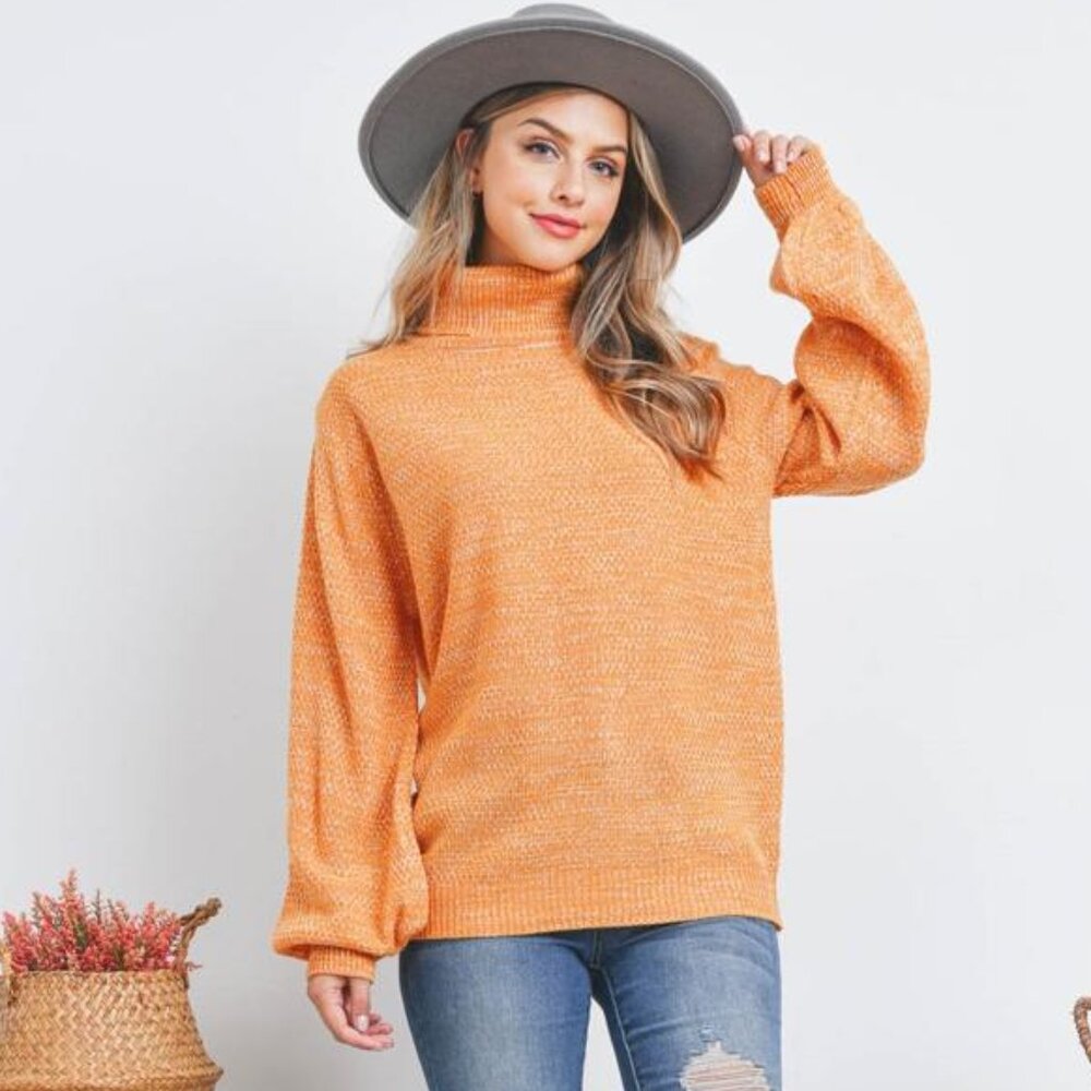 Turtleneck Melange Balloon Sleeve Sweater "ASH MUSTARD"
